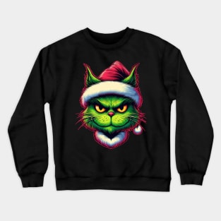 Cute Cat as The Grinch on Christmas Crewneck Sweatshirt